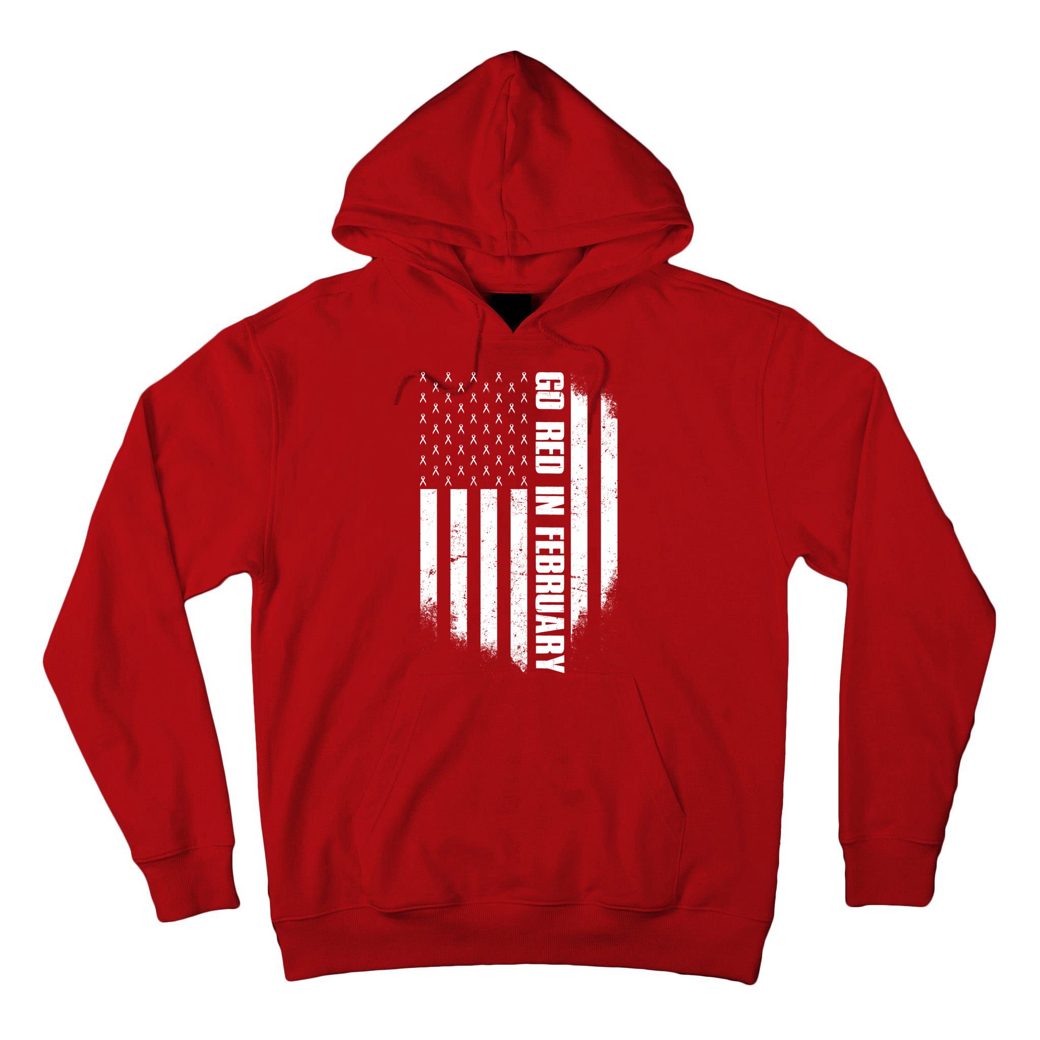 Go Red In February Heart Disease Awareness Flag Tall Hoodie
