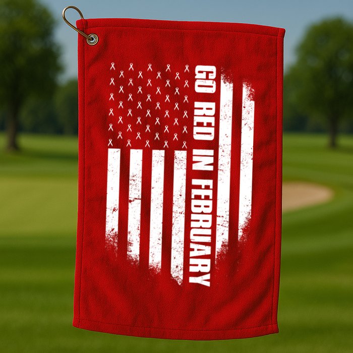 Go Red In February Heart Disease Awareness Flag Golf Towel