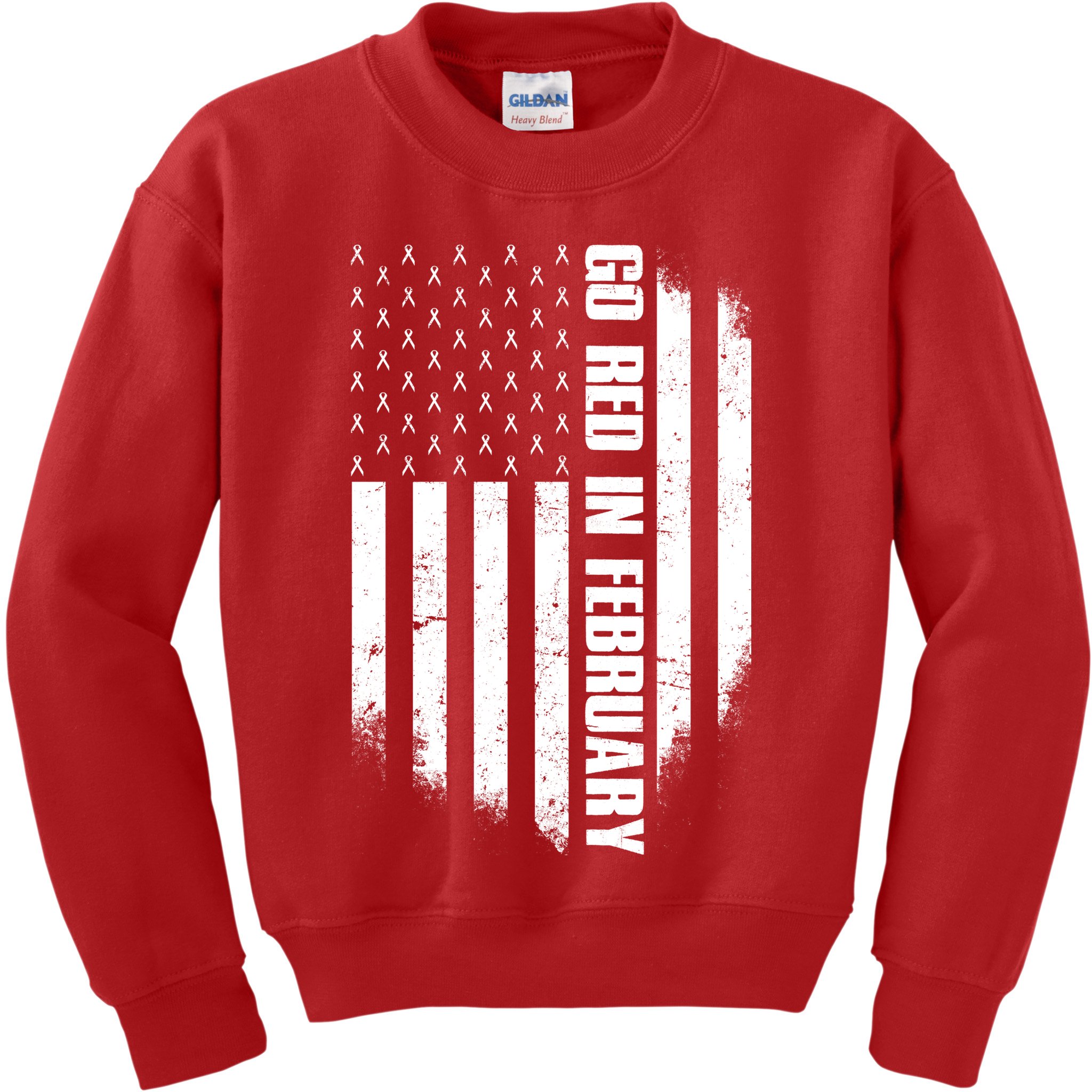 Go Red In February Heart Disease Awareness Flag Kids Sweatshirt