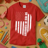 Go Red In February Heart Disease Awareness Flag Kids T-Shirt