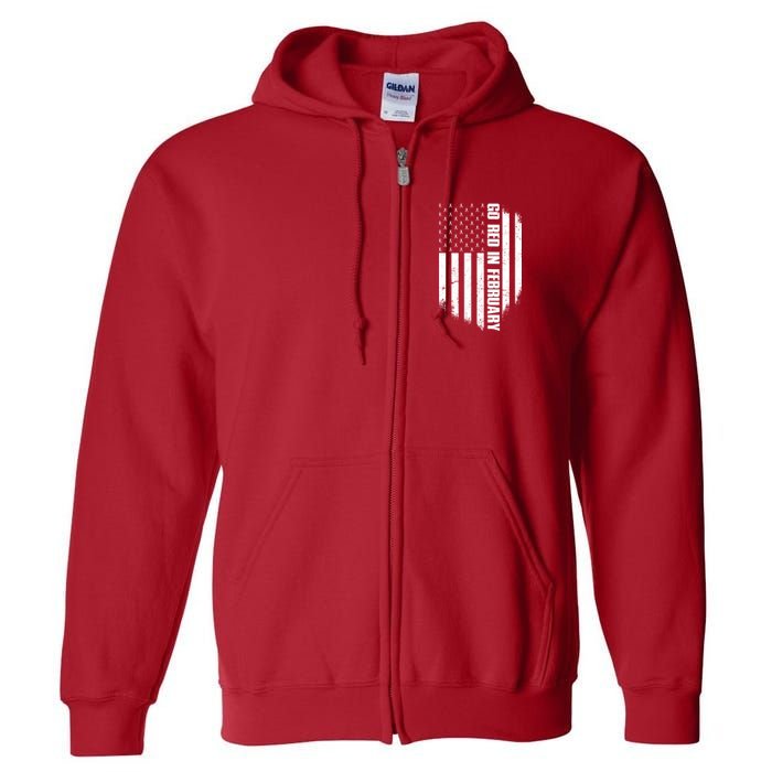 Go Red In February Heart Disease Awareness Flag Full Zip Hoodie