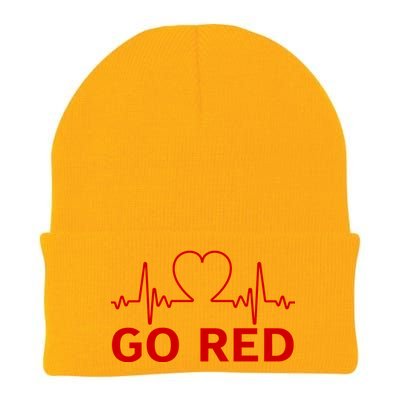 Go Red Pulse Heart Disease Awareness Knit Cap Winter Beanie