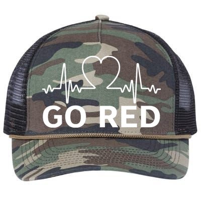 Go Red Pulse Heart Disease Awareness Retro Rope Trucker Hat Cap