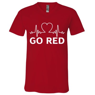 Go Red Pulse Heart Disease Awareness V-Neck T-Shirt