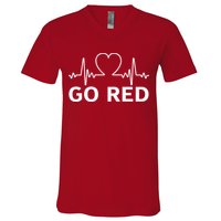 Go Red Pulse Heart Disease Awareness V-Neck T-Shirt