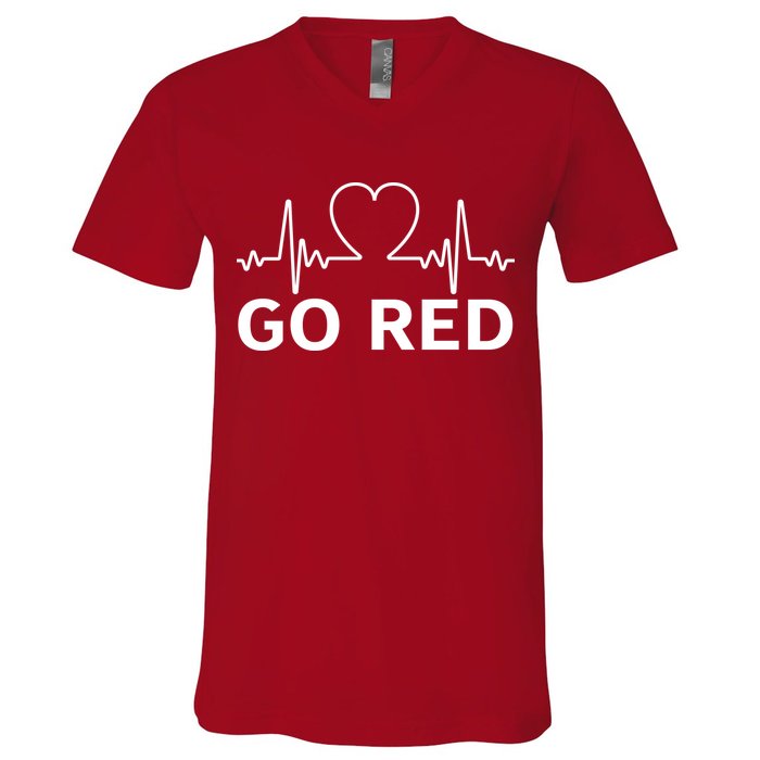 Go Red Pulse Heart Disease Awareness V-Neck T-Shirt