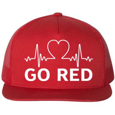 Go Red Pulse Heart Disease Awareness Flat Bill Trucker Hat