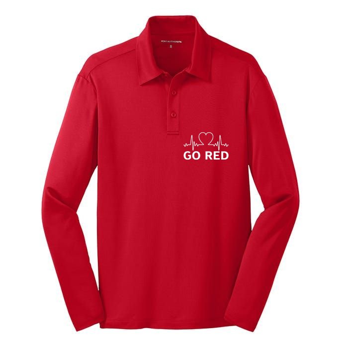 Go Red Pulse Heart Disease Awareness Silk Touch Performance Long Sleeve Polo