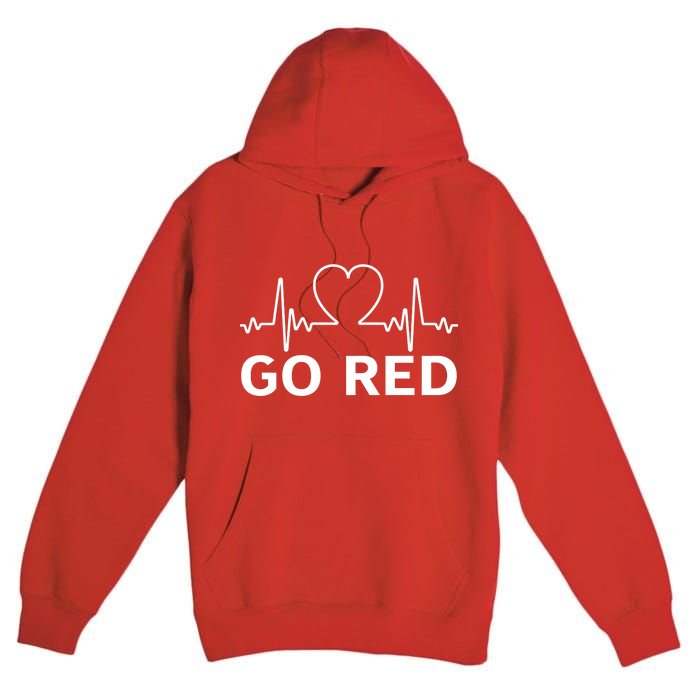 Go Red Pulse Heart Disease Awareness Premium Pullover Hoodie