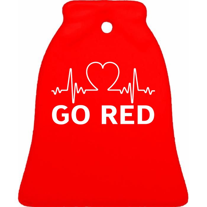 Go Red Pulse Heart Disease Awareness Ceramic Bell Ornament