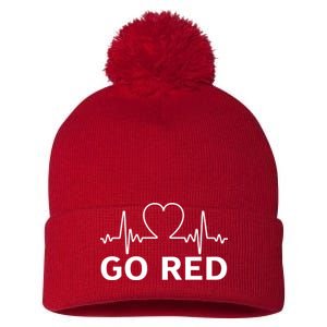 Go Red Pulse Heart Disease Awareness Pom Pom 12in Knit Beanie