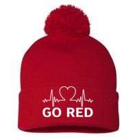 Go Red Pulse Heart Disease Awareness Pom Pom 12in Knit Beanie