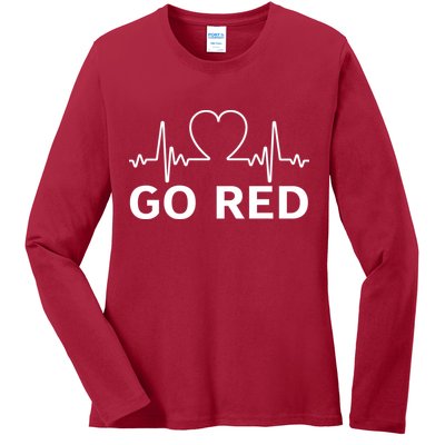 Go Red Pulse Heart Disease Awareness Ladies Long Sleeve Shirt