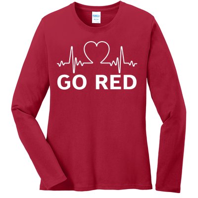 Go Red Pulse Heart Disease Awareness Ladies Long Sleeve Shirt