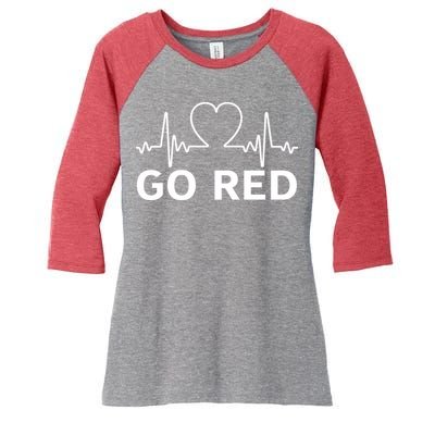 Go Red Pulse Heart Disease Awareness Women's Tri-Blend 3/4-Sleeve Raglan Shirt