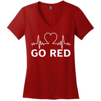 Go Red Pulse Heart Disease Awareness Women's V-Neck T-Shirt