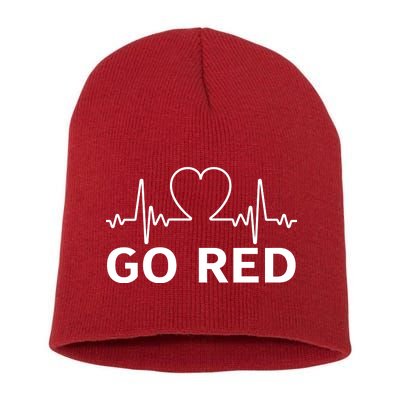 Go Red Pulse Heart Disease Awareness Short Acrylic Beanie