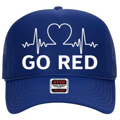 Go Red Pulse Heart Disease Awareness High Crown Mesh Back Trucker Hat