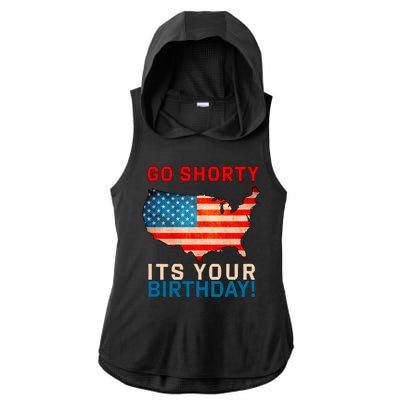 Go Shorty Its Your Birthday America 4th of July Ladies PosiCharge Tri-Blend Wicking Draft Hoodie Tank