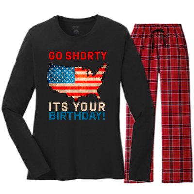 Go Shorty Its Your Birthday America 4th of July Women's Long Sleeve Flannel Pajama Set 