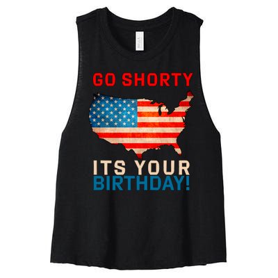 Go Shorty Its Your Birthday America 4th of July Women's Racerback Cropped Tank