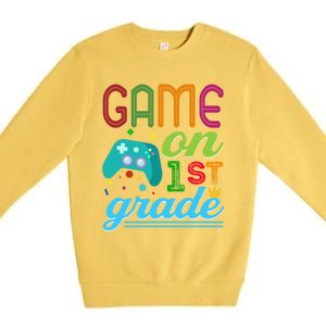 Game On 1St Grade First Video Controller Teacher Student Great Gift Premium Crewneck Sweatshirt