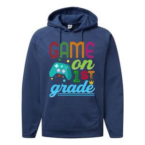 Game On 1St Grade First Video Controller Teacher Student Great Gift Performance Fleece Hoodie