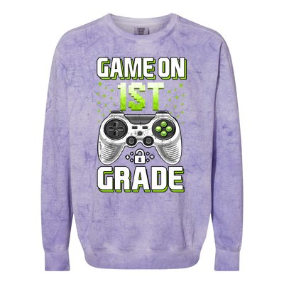 Game On 1St Grade Gift Funny Gamer Back To School Gift Colorblast Crewneck Sweatshirt