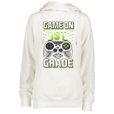 Game On 1St Grade Gift Funny Gamer Back To School Gift Womens Funnel Neck Pullover Hood