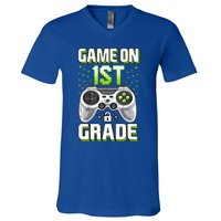 Game On 1St Grade Gift Funny Gamer Back To School Gift V-Neck T-Shirt