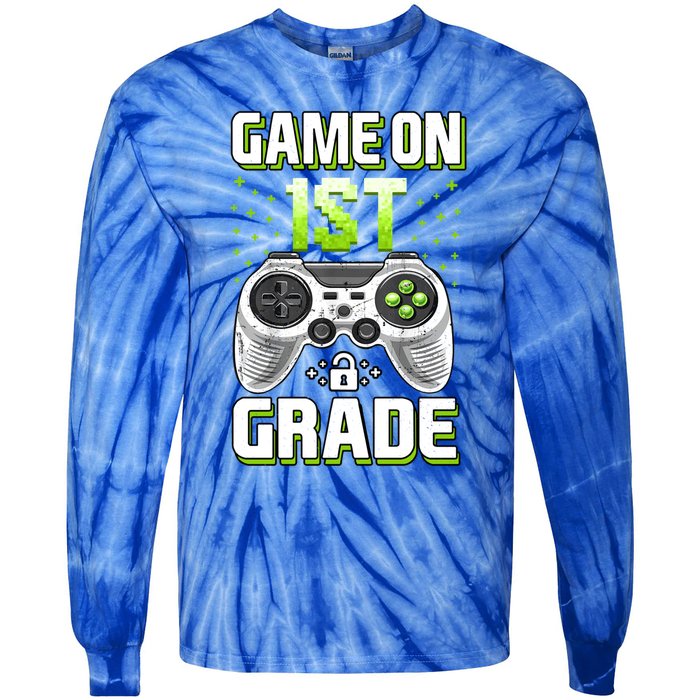 Game On 1St Grade Gift Funny Gamer Back To School Gift Tie-Dye Long Sleeve Shirt