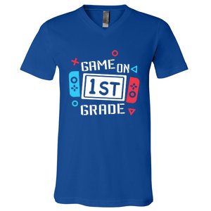 Game On 1St Grade Gift First Grade Back To School Gift Funny Gift V-Neck T-Shirt