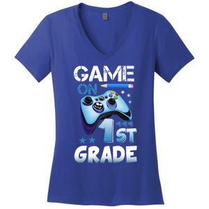 Game On 1St Grade First Day Gamer Back To School Funny Gift Women's V-Neck T-Shirt