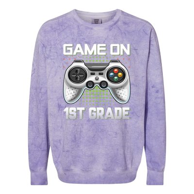 Game On 1St Grade Gamers Video Game Back To School Gift Colorblast Crewneck Sweatshirt