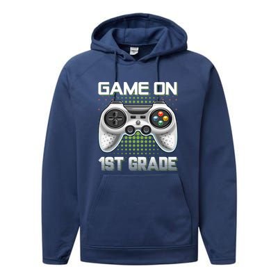 Game On 1St Grade Gamers Video Game Back To School Gift Performance Fleece Hoodie