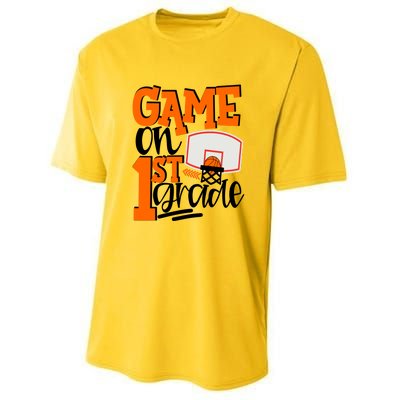 Game On 1St Grade Fun Basketball School Gift Youth Performance Sprint T-Shirt