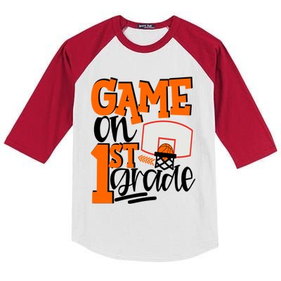 Game On 1St Grade Fun Basketball School Gift Kids Colorblock Raglan Jersey