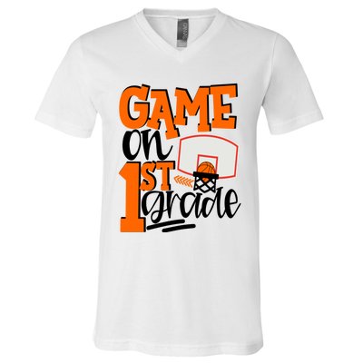 Game On 1St Grade Fun Basketball School Gift V-Neck T-Shirt