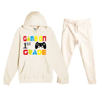 Game On 1St Grade Gift Back To School Gift Gamer Tee Funny Gift Premium Hooded Sweatsuit Set