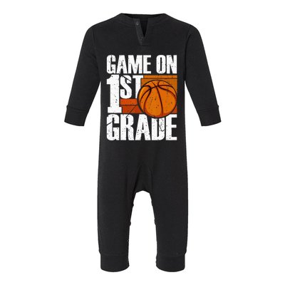 Game On 1st Grade Basketball Back To School First Grade Team Infant Fleece One Piece