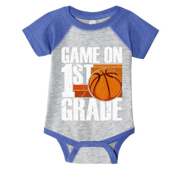 Game On 1st Grade Basketball Back To School First Grade Team Infant Baby Jersey Bodysuit