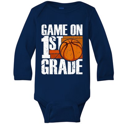 Game On 1st Grade Basketball Back To School First Grade Team Baby Long Sleeve Bodysuit