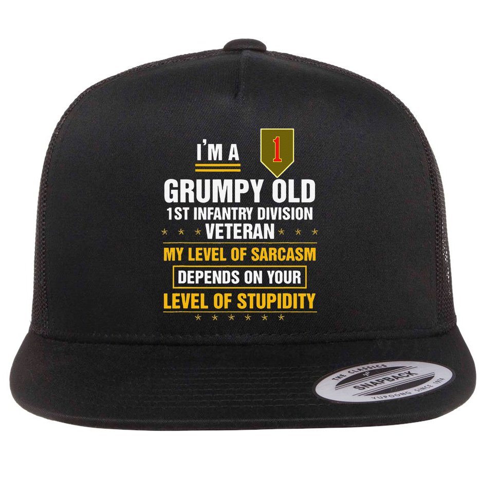 Grumpy Old 1st Infantry Division Veteran Father Day Flat Bill Trucker Hat