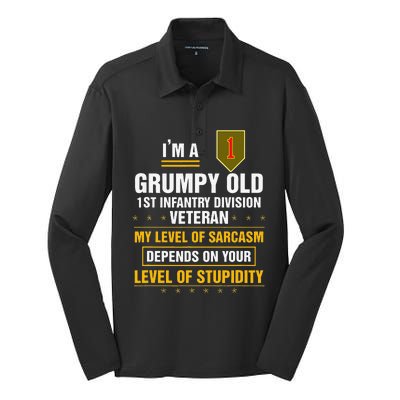 Grumpy Old 1st Infantry Division Veteran Father Day Silk Touch Performance Long Sleeve Polo