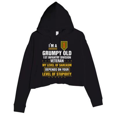 Grumpy Old 1st Infantry Division Veteran Father Day Crop Fleece Hoodie