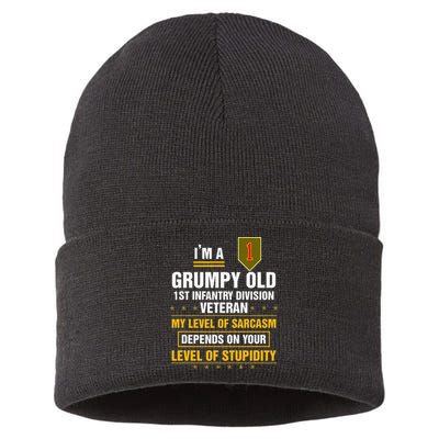 Grumpy Old 1st Infantry Division Veteran Father Day Sustainable Knit Beanie