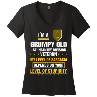 Grumpy Old 1st Infantry Division Veteran Father Day Women's V-Neck T-Shirt
