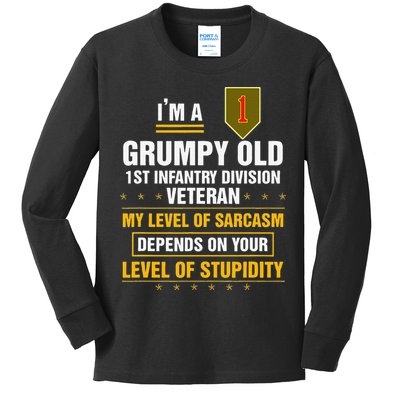 Grumpy Old 1st Infantry Division Veteran Father Day Kids Long Sleeve Shirt