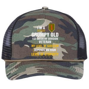 Grumpy Old 1st Infantry Division Veteran Father Day Retro Rope Trucker Hat Cap