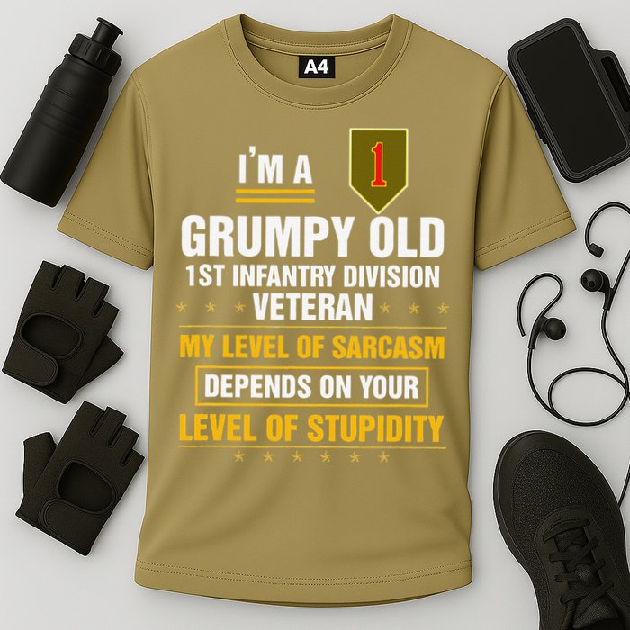 Grumpy Old 1st Infantry Division Veteran Father Day Cooling Performance Crew T-Shirt